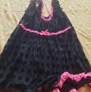 Black polkadot lingerie nighty with pink trim